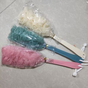 3 Stuks Bad Bloemen Douche Scrubber Met Lange Handgreep, Badborstel Voor Volwassenen, Schuimende Rugscrubber, Persoonlijke Reinigingshulpmiddel, Body Wash Foam, Zacht En Zacht