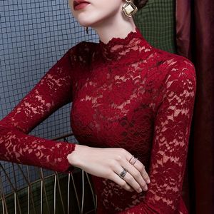 Cutout Bloemenkant Mock Neck Top, Casual Lange Mouw Top Voor Lente & Zomer, Dameskleding