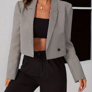 Elegante Dames Crop Blazer - Lange Mouwen, Open Voorkant, Machinewasbaar - Perfect voor Lente/Herfst