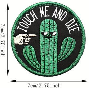 1pc " And Die" Cactus Embroidered Patch, Green/black With Hook & Loop Fastener - Whimsical Military-style Badge For Jackets, Backpacks, Hats, Cactus Decorations