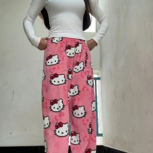 Sanrio for Hello Kitty Dames Comfortabele Fleece Gevoerde Broek - Schattig Cartoon Ontwerp, Lange Lengte, Warm & Zacht, Perfect voor Herfst/Winter, Casual Huispak