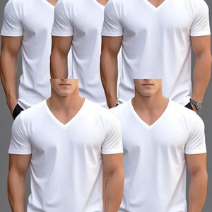 Zomerse Herenpak van Vijf Klassieke V-Hals Casual T-shirts met Korte Mouwen