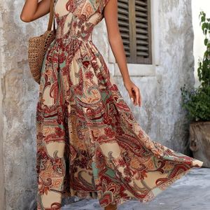Dp022037 Spring And Summer Collection Of Directional Development Resort Casual New European And Trend Women's Printed V-neck Short Sleeve Dress