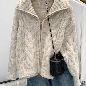 Elegante damescardigan - Trui met dubbele ritssluiting, zacht warme lagenkleding voor herfst/winter, kantoor, feest