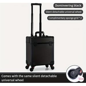 Mobiele Make-up Koffer, Professionele Cosmetische Koffer Met 4 Afneembare Wielen, Capaciteit Reiswagenkoffer Voor Cosmetoloog, Nagelstylist En Kapper In Het Zwart