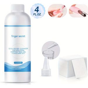 120ml/4fl.oz Slip Solution Set voor Gel en Nagelreiniger Anti-Kleef Vloeistof Kit, Starterset voor Glanzende Gel Poly Verlenging met 100 Stuks Droge Nageldoekjes