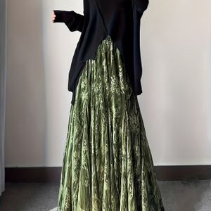 kleur fluwelen maxi-rok voor herfst en winter, comfortabel dagelijks draagbaar, soepele snit, perfect als cadeau voor vrouwen in de koude maanden