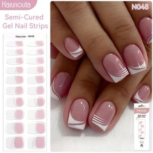 Harunouta 20 Strips Semi-Uitgeharde Gel Nagelstrips Gradiënt Gel Nagelstickers Nude Wit Zwarte Lijn Gel Nagelwraps Gel Polish Stickers Nagelkunst Manicure Voor DIY Nagels