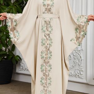 Vrouwen Elegante Ronde Hals Arabische Jurk met Strik in de Taille