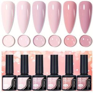 6-delige Gel Nagellak Set met Sequins Semi-permanent Soak LED-versterkte Coat, Modieuze Alle Seizoenen Kleuren, Alcoholvrije Vloeibare Manicure Kit voor DIY thuis of in de salon