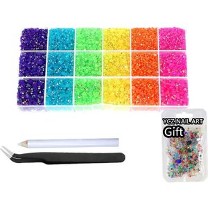 14500 stks Jelly Rhinestone Kit, 3/4/5MM Strass AB Resin Transparante Vlakke Rug Rhinestones, 18 Grid Bulk, 17 Kleur Opties voor Mug Nagelkunst Decoratie