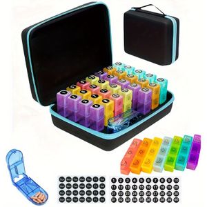 31-daagse pillendoos met 31 vakjes, 3 maaltijden per dag en avondsplit regenboog pillendoos - inclusief medicijnsnijder en draagbare opberghoes