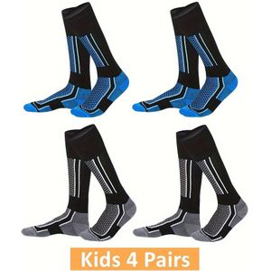 4-Pack Dikke Ademende Lange Wintersokken voor Jongens en Meisjes van 7-12 Jaar, Ideaal voor Schaatsen, Wandelen, Skiën en Buitensporten
