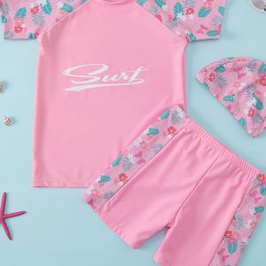 Meisjes -Delige Set met Korte Mouwen, Shorts en Pet Zwempak