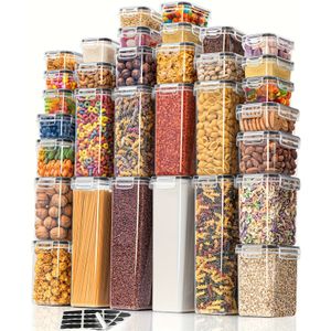 32 Pack Airtight Food Storage Containers With Lids For Kitchen Pantry Organization And Storage, Plastic Canister Set For Cereal, Pasta, Flour & Sugar, Labels & Marker