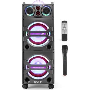 Bluetooth Luidsprekersysteem –Draagbare Speaker met Wielen- 2000W- Bluetooth Outdoor Speaker-Microfooningang- Feestverlichting- USB SD-Kaartlezer- AUX/RCA/FM-Radio