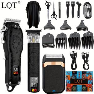 LQT Heren Professionele Haarclipper en Trimmer Set, Draadloze Elektrische Scheerapparaat met LED Display, USB Oplaadbaar, Inclusief Barbierdoek, Limietkam, Opbergdoos - Vaderdag Cadeau