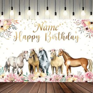 Personalized Happy Birthday Horse-themed Backdrop - Custom Name, Elegant With Golden Lettering, Party Decorations, Home Decor, And Special Occasions, No Power Needed, Horse Lover Gifts