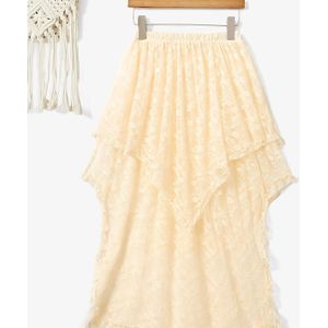 Vrouwelijke Elegante Asymmetrische Kanten Geborduurde Patchwork Cover-Up Rok, 100% Polyester Non-Stretch Geweven Stof, Kleur Strandvakantie Wrap Rok met Contrasterende Kanten Detail