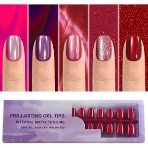 150 stuks korte ronde glanzende rode kerst kattenoog plaknagels, 15 maten acrylnagels, oppervlak, volledige herbruikbare nagels, geschikt voor vrouwen als kerst- en dagelijkse nageldecoraties