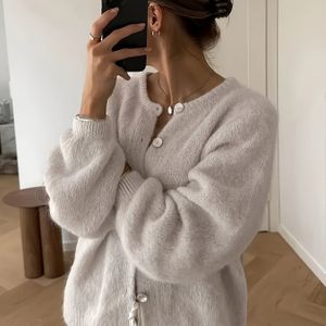 Dames Zachte Rekbare Trui Jas - Winter Warme Ronde Hals Knoopsluiting Lange Mouw Vest, Gezellige Casual Buitenkleding voor Herfst & Winter