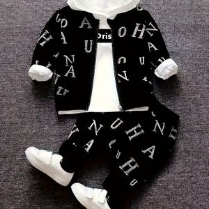Jongens Lente/Herfst Nieuwe Lange Mouw Set - Letter Print -Delige Casual Outfit voor Kinderen, Ideaal voor Buiten