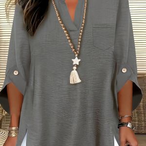 Plus Size, Elegante Losse V-Hals Overhemd voor Dames