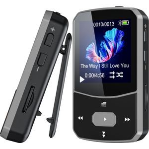 64GB Draadloze 5.3 MP3-speler, Kinder Mini Ontwerp met HiFi Muziek, 1,5” TFT-scherm, Volumecontrole, FM-radio, Stappenteller & Oortjes Inbegrepen, Uitbreidbaar tot 128GB MIC SD/TF-kaart