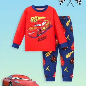 Disney Jongens 2-delige Herfstset: Lightning Cars Crazy Race Print Ronde Hals Lange Mouw T-Shirt + Bedrukte Broek, Kinder Pyjama Outfit voor Thuis & Casual , Vakantiecadeau