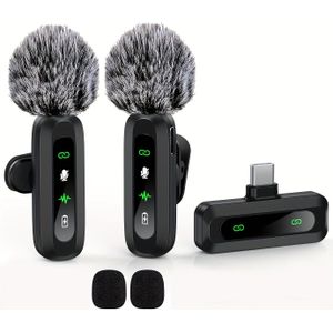 HITOZON Draadloze Lavalier Microfoon met -C, Opname/Streaming, Eénknops Spraakactivering, Ruisonderdrukkende Microfoon voor , Smartphones/Tablets, Draagbare Clip-On Audiorecorder (Compatibel met