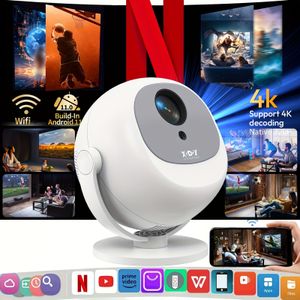 2025 Nieuwe XGODY Gimbal A2 Smart Projector, 360ANSI Helderheid Native 720P Ondersteuning 1080P/4K, 360° Roterende 11 en WiFi 6 Draadloos 5.2, Elektronische Focus, Automatische Keystone Correctie
