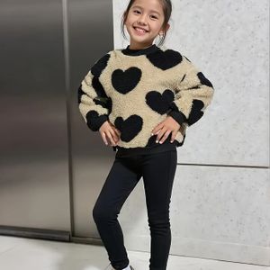 Meisjes Casual Mode Hart Pluche Ronde Hals Lange Mouwen Sweatshirt, Middelgrote en Kinderen Herfst Winter Top