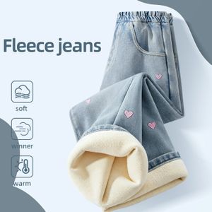 Emarcolor Meisjes Winter Flock Jeans Broek met Hartversiering - Dikke Warme Lange Leggings voor 10-1 Jaar, Elastische Taille Casual Outfit (Wasbaar in de Machine) - Kerstcadeau voor &