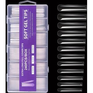 240 stks lange kist nep gel nagel tips set, 12 maten volledige acryl op nagels heldere kunstmatige kunstnagels kit, franse nagel tips voor doe-het-nagels salon thuis