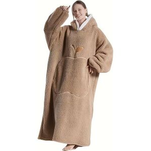 1 stuk Extra Lange Draagbare Deken Hoodie - Oversized Zachte Flanellen Trui met Voorzak, Knusse Bed-tot-Reis Kleding voor s, Luxe Kleding Trui & Bankhoes (Alleen Handwas) - Beige/