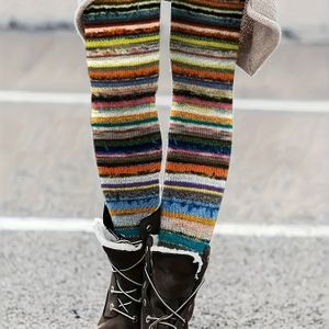 Vrouwen Hoge Taille Stretch Casual Broeken met Kleurrijke Gestreepte Print - 95% Polyester, 5% Elastaan, Machinewasbaar voor Alle Seizoenen