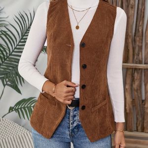 Vaste kleur aan de voorkant, casual mouwloos V-hals vest voor lente en herfst, dameskleding