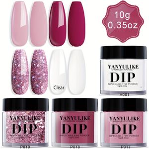 Dip Powder Nagel Kit, Roze Rood Heldere Glitter 4 Kleuren Nagel Dip Powder voor Beginners, Dip Powder Set
