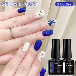 2 stuks/set Gel Nagellak - Fluorescerend Blauw en Wit Nagelgel Combinatieset, Semi-permanent Vernis, LED Uithardend, 7ml/flesje