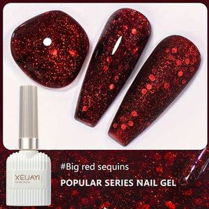 Melkfles met Rode Pailletten - Nieuwe Sprankelende Rode Pailletten Gel voor Kerst Nagelkunst.