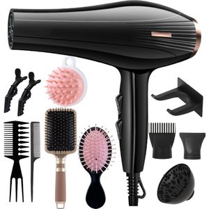 Professionele föhn uit voorraad, haarbeschermend en stil, warme en koude lucht, compleet accessoirepakket, krachtige föhn met diffuser, cadeau voor Kerstmis en Nieuwjaar