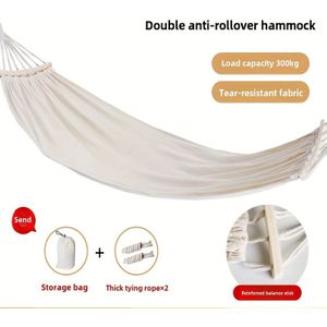 TEMU Dubbele Brede Hangmat met Antirolgordel - Ademende Canvas Buitenhangmat voor 2 Personen met 2 Stevige Touwen van 2m & Draagtas - Ideaal voor Achtertuin, Kamperen, Strand (Crèmewit)