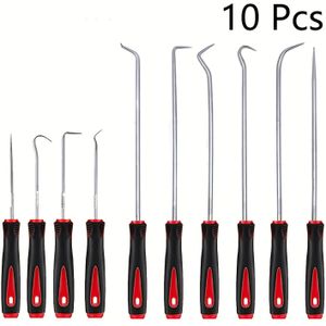 10pcs Hook Kit With Double Injection Handle, Cam And Hook Set For Automotive Oil Seals/o-rings, Sealing Washers, Removal Tool - Ideal For Car And Electronics Repair, Iron Material