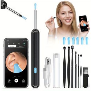 Oorsmeer Verwijderaar met Camera en Verlichting, Oorreiniger Set van 8 Stuks, Oorwaxverwijderingsgereedschap met 6 Schepjes voor Alle Mobiele Telefoons