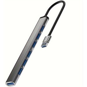 Ultra-Slanke Aluminium USB 3.0 met 7 Poorten - Hoge Snelheid Gegevensoverdracht, voor MacBook, Laptop, PC, Mac Pro, Mini, , Surface Pro