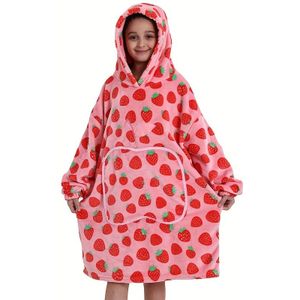 Gezellige Draagbare Dekenhoodie - Vlamvertragende Stof, Lange Mouwen, Capuchon met Appelzakje - Uniseks, Machinewasbaar - Fruit- en Dierenprint Ontwerpen (, Luipaard, Zebra, )