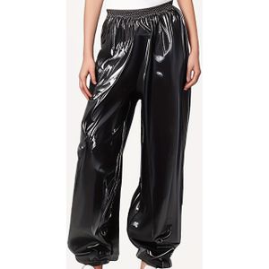 Plus Size - Dames Plus Size Imitatieleer Lantaarnbroek | Casual Losse Cargobroek met PVC Elastische Band, Geschikt voor Alle Seizoenen, Rechte Pijp