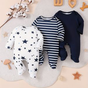 Jongens 3-delige Jumpsuit Set met Sterren en Strepen Print, Ideaal voor Buiten