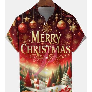 Kerstprint Heren Plus Size Korte Mouw Overhemd met Zakken, Kerstoverhemden voor Mannen