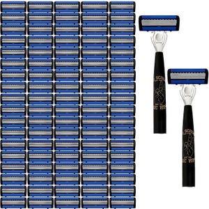 2 Handgrepen + 90 Messen/Handmatige Veiligheidsscheerapparaat voor Mannen en Vrouwen, 6-laags Roestvrijstalen Scheerapparaat Set, Vervangbare Scheerkop, Meerdere Vervangende Messen